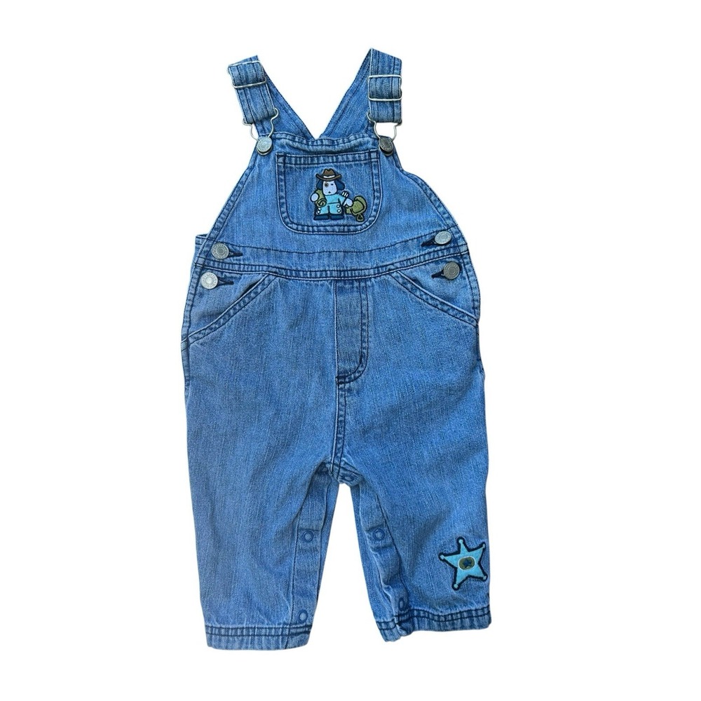 Vintage 90s Overalls Little Wonders 6/9 M Boys Embroidered Blue Denim Cowboy Dog